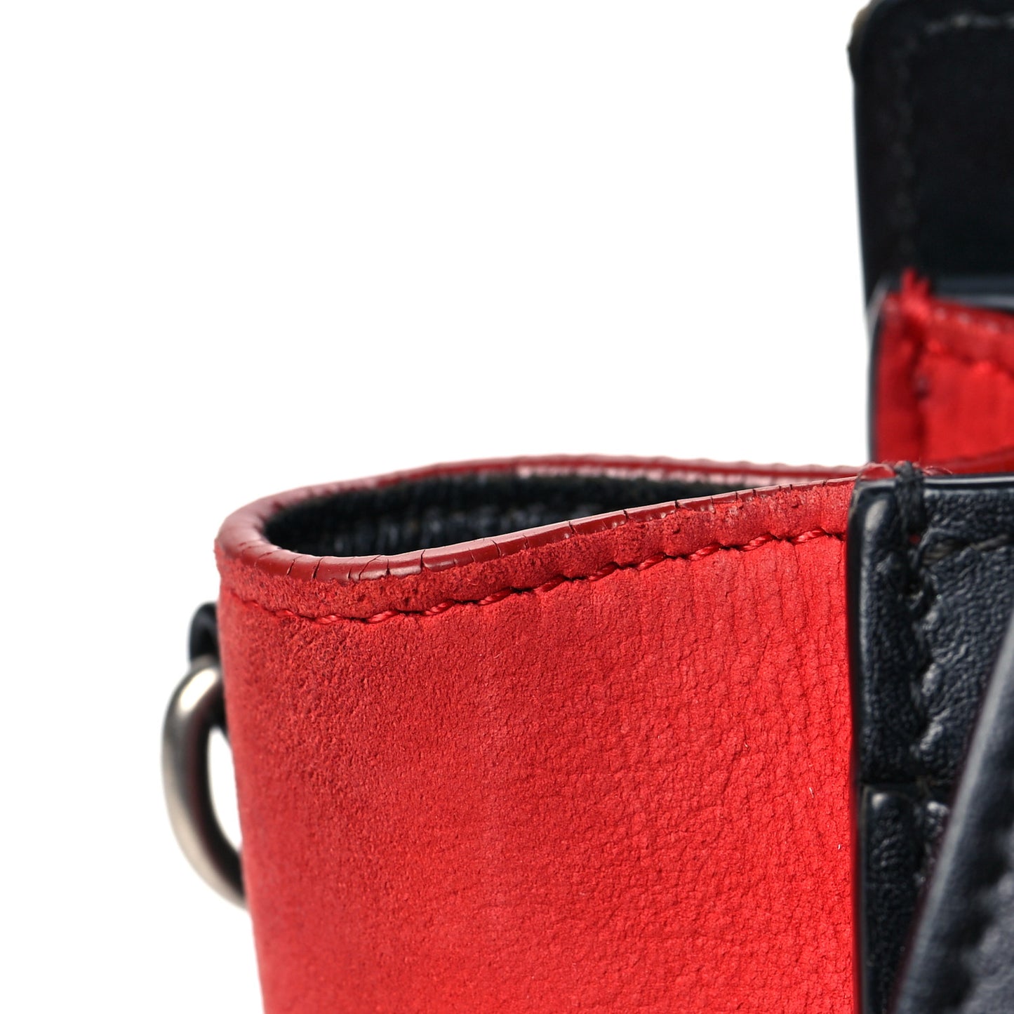 Drummed Calfskin Nubuck Nano Tri-Color Luggage Glacier Red Black