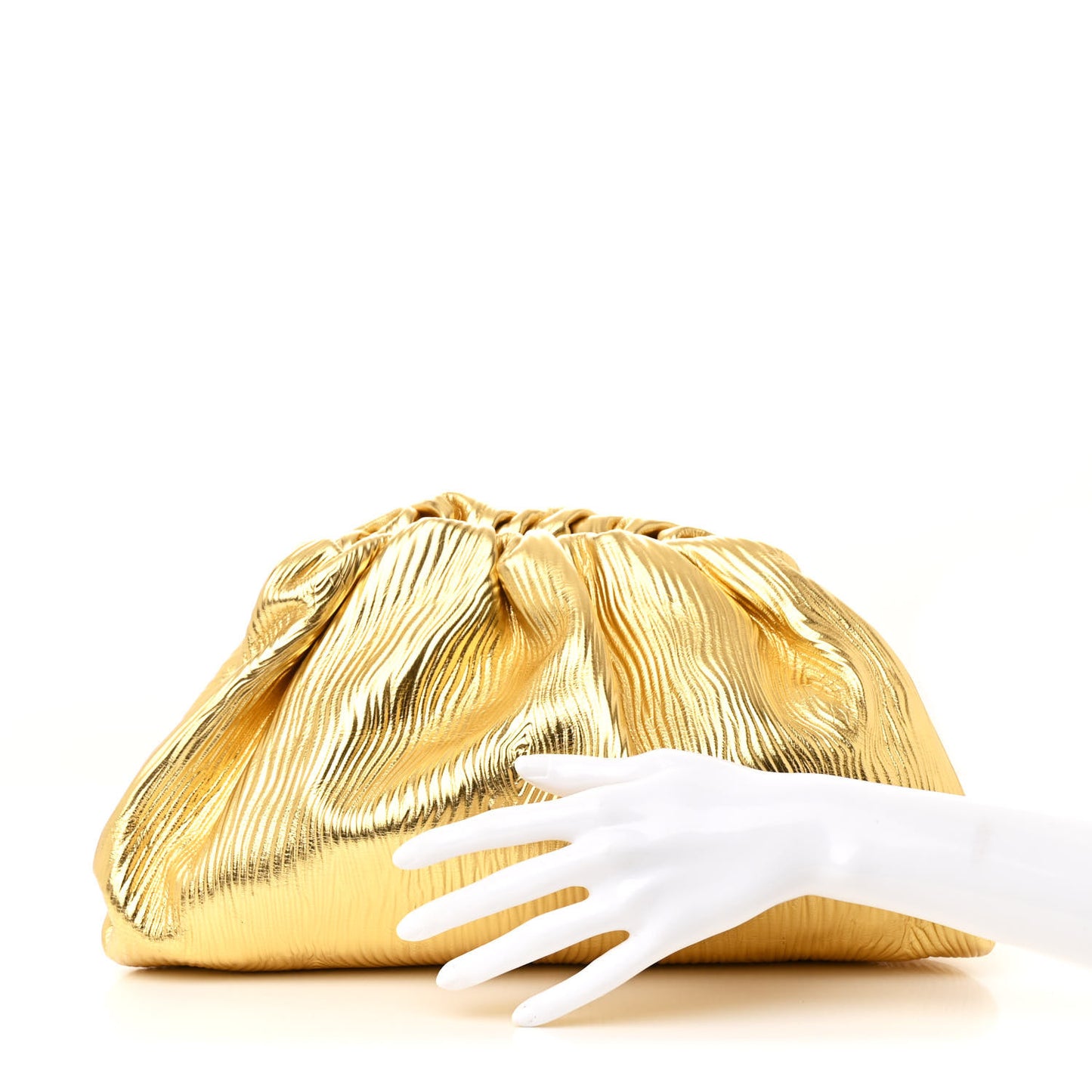 Metallic Bark Calfskin Embossed The Pouch Oversized Clutch Oro