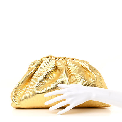 Bottega Veneta Metallic Bark Calfskin Embossed The Pouch Oversized Clutch Oro 2 of 10