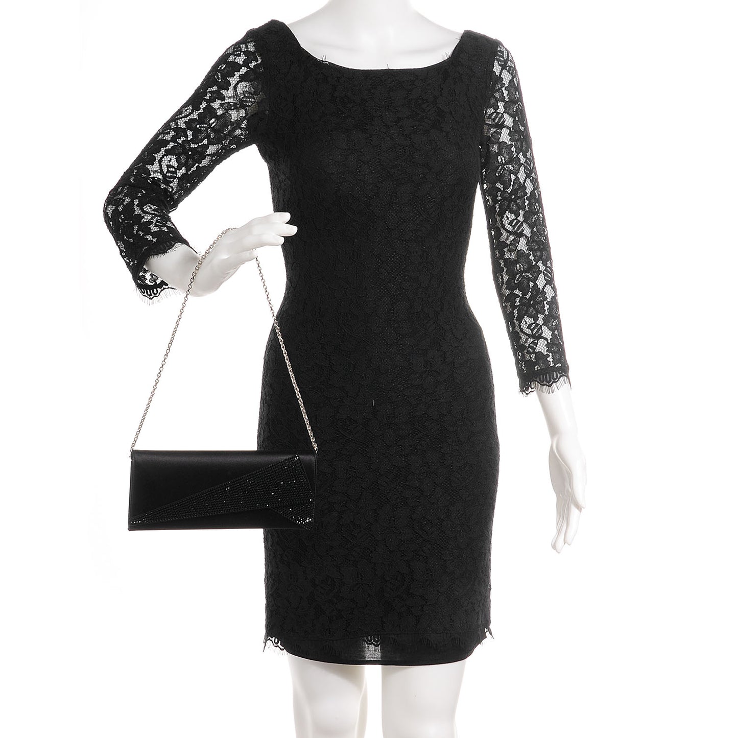 Crystal Satin Soft Clutch Black