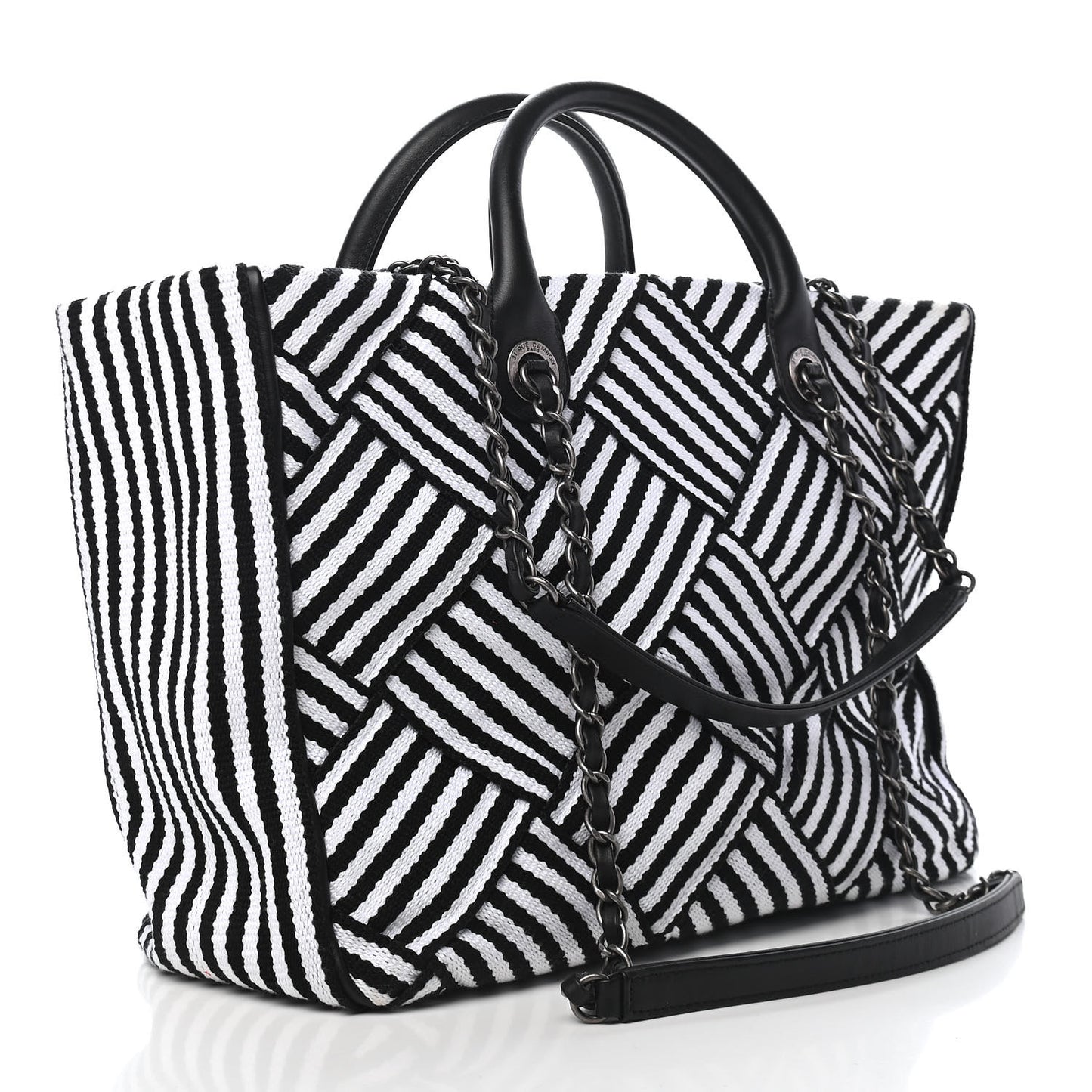 Woven Canvas Large Easy Shopping Tote Black White