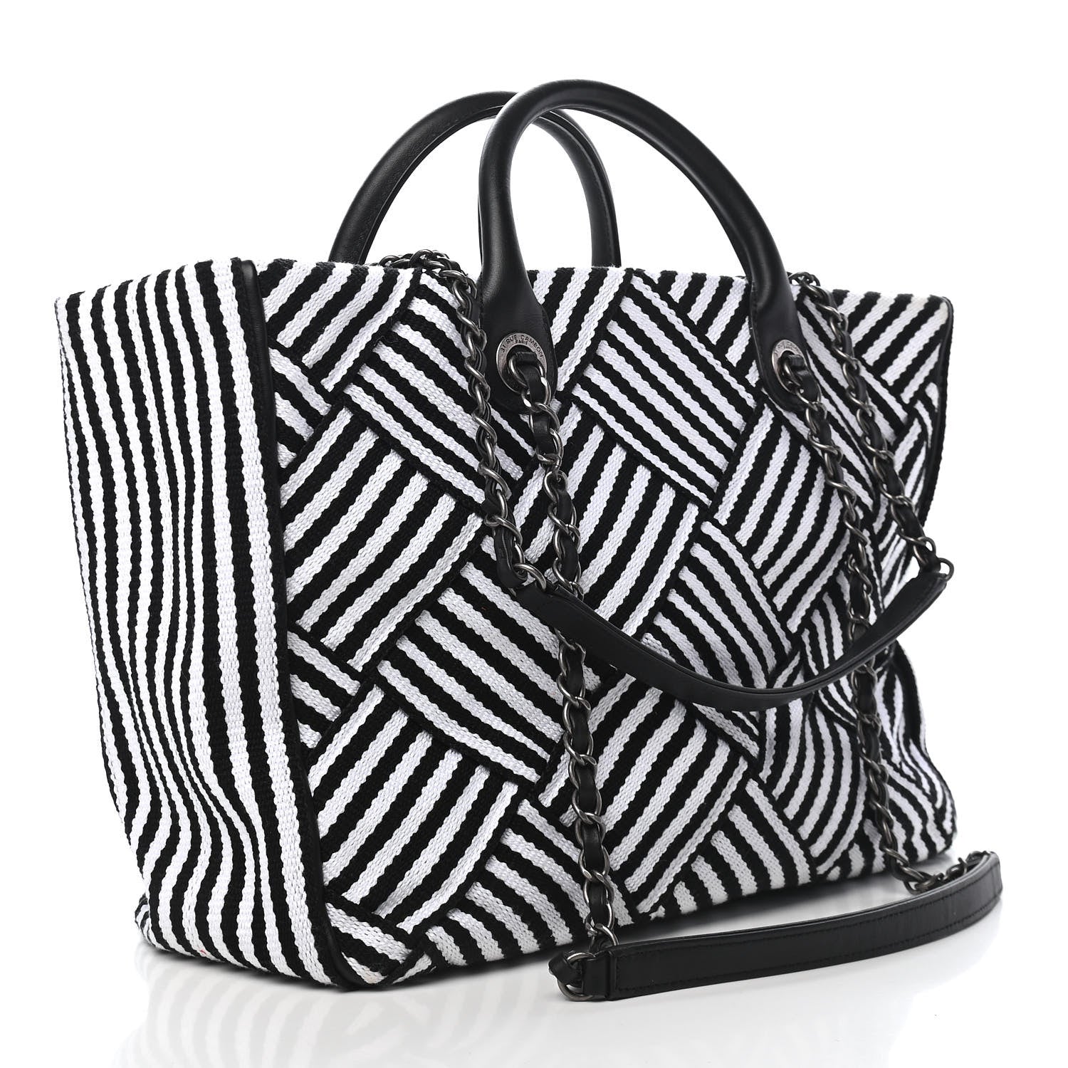 Chanel Woven Canvas Large Easy Shopping Tote Black White 2 of 8