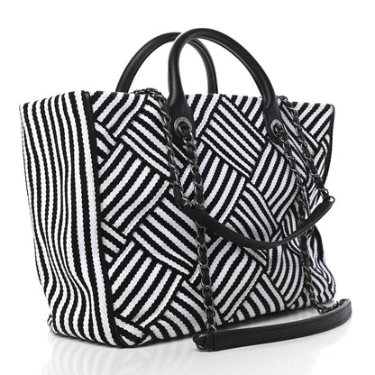 Chanel Woven Canvas Large Easy Shopping Tote Black White 2 of 8