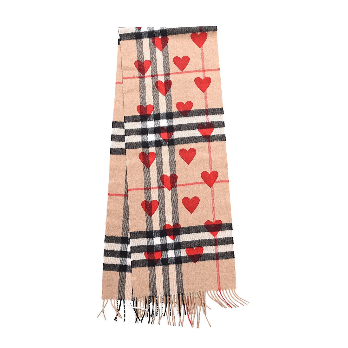 Cashmere Giant Heart Fringe Scarf Camel