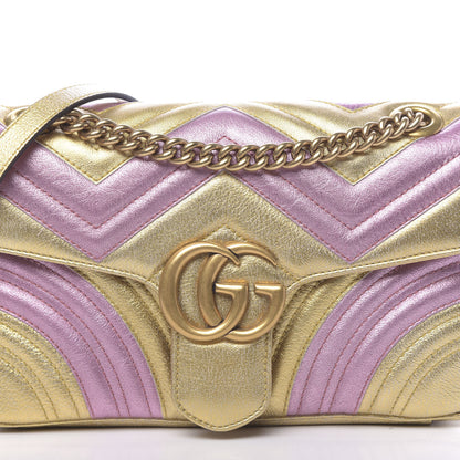 Gucci Metallic Calfskin Matelasse Small GG Marmont Shoulder Bag Gold Pink 8 of 11