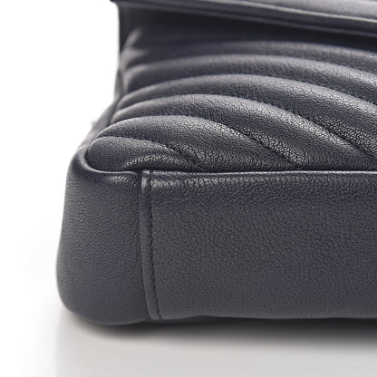 Saint Laurent Sheepskin Matelasse Chevron Monogram Medium College Bag Deep Marine 11 of 15