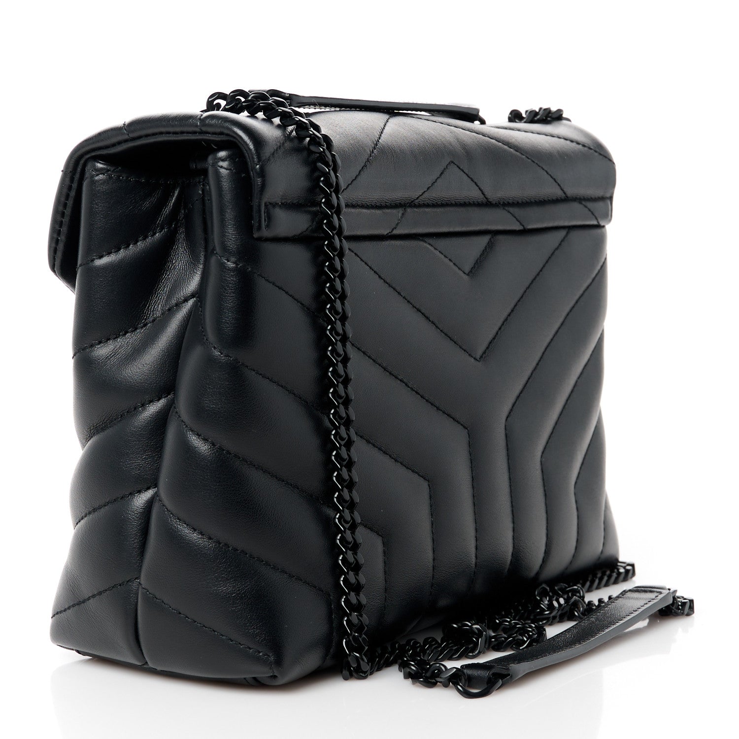 Saint Laurent Calfskin Y Quilted Monogram Monochrome Small Loulou Chain Satchel Black 3 of 12