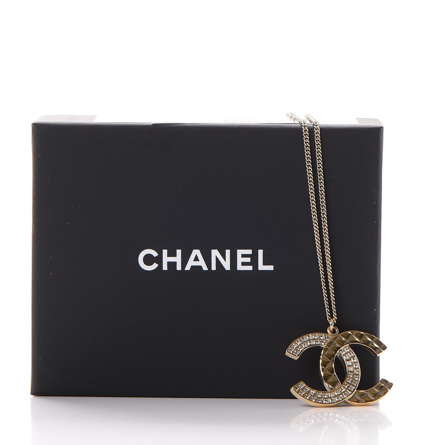Chanel Baguette Crystal Quilted CC Pendant Necklace Gold 6 of 6