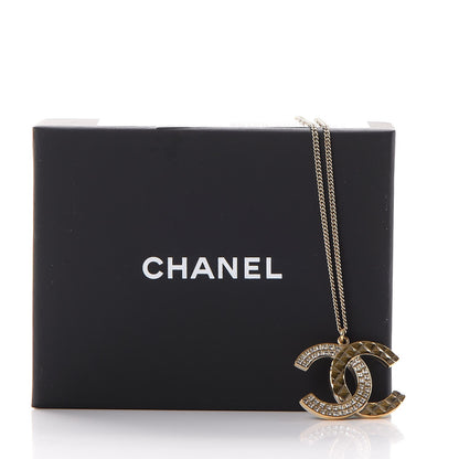 Chanel Baguette Crystal Quilted CC Pendant Necklace Gold 6 of 6