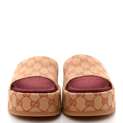 Gucci Canvas GG Monogram Angelina Platform Slide Sandals 37 Beige Ruggine 2 of 11