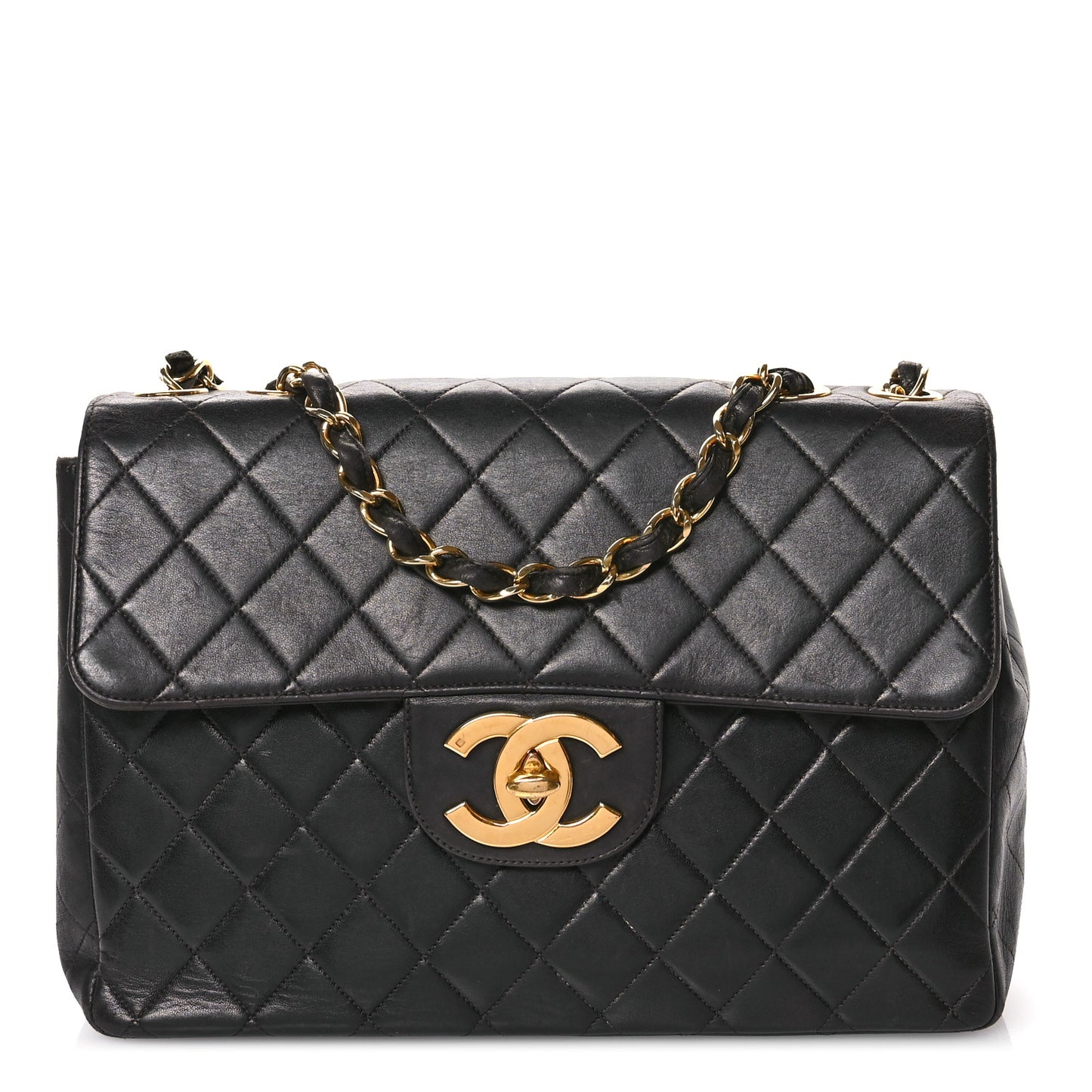Lambskin Quilted XL Jumbo Single Flap Black