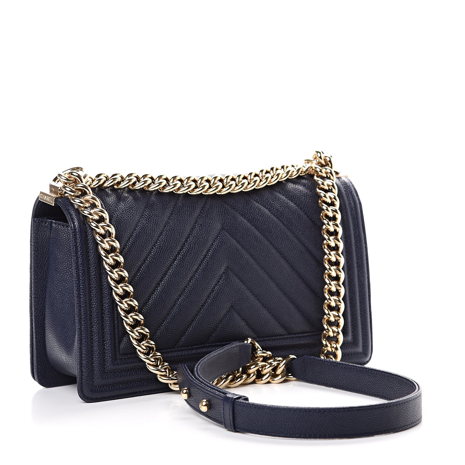 Chanel Caviar Chevron Quilted Medium Boy Flap Navy 2 of 10