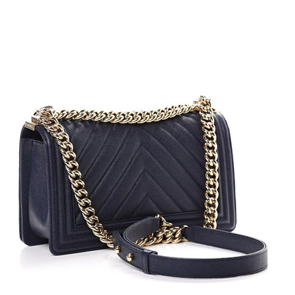 Chanel Caviar Chevron Quilted Medium Boy Flap Navy 2 of 10