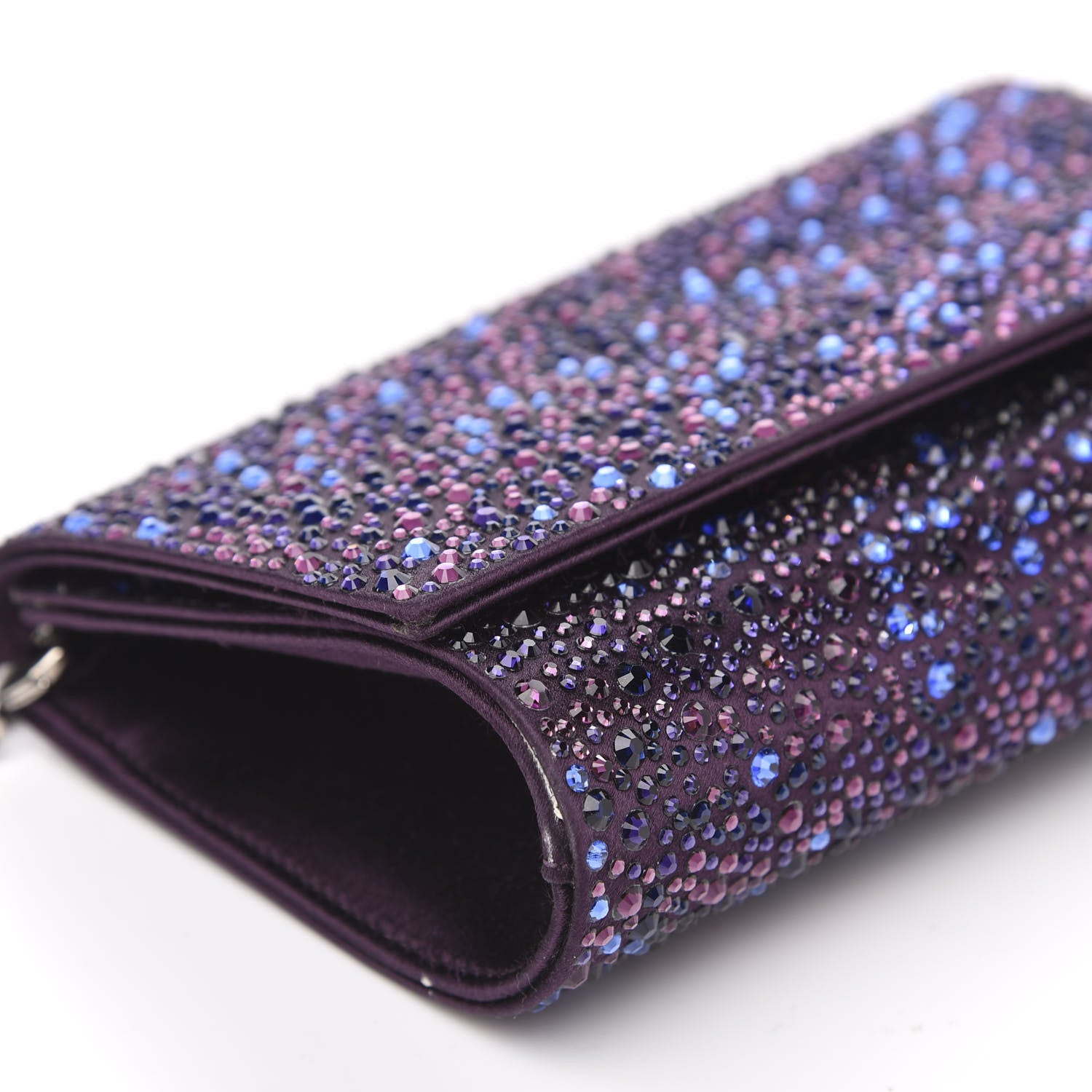 Judith Leiber Satin Crystal Chain Clutch Purple 7 of 9