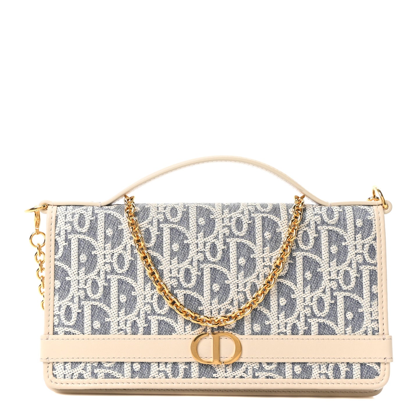 Oblique Chambray 30 Montaigne Cigale Pouch With Chain Blue Light Biscuit