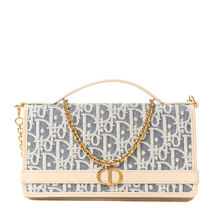 Christian Dior Oblique Chambray 30 Montaigne Cigale Pouch With Chain Blue Light Biscuit 2 of 21