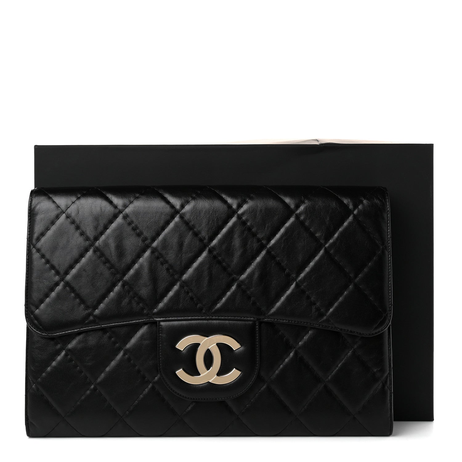 Chanel Shiny Crumpled Calfskin Quilted Large Clutch Black 13 of 13