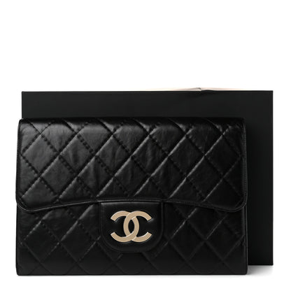 Chanel Shiny Crumpled Calfskin Quilted Large Clutch Black 13 of 13