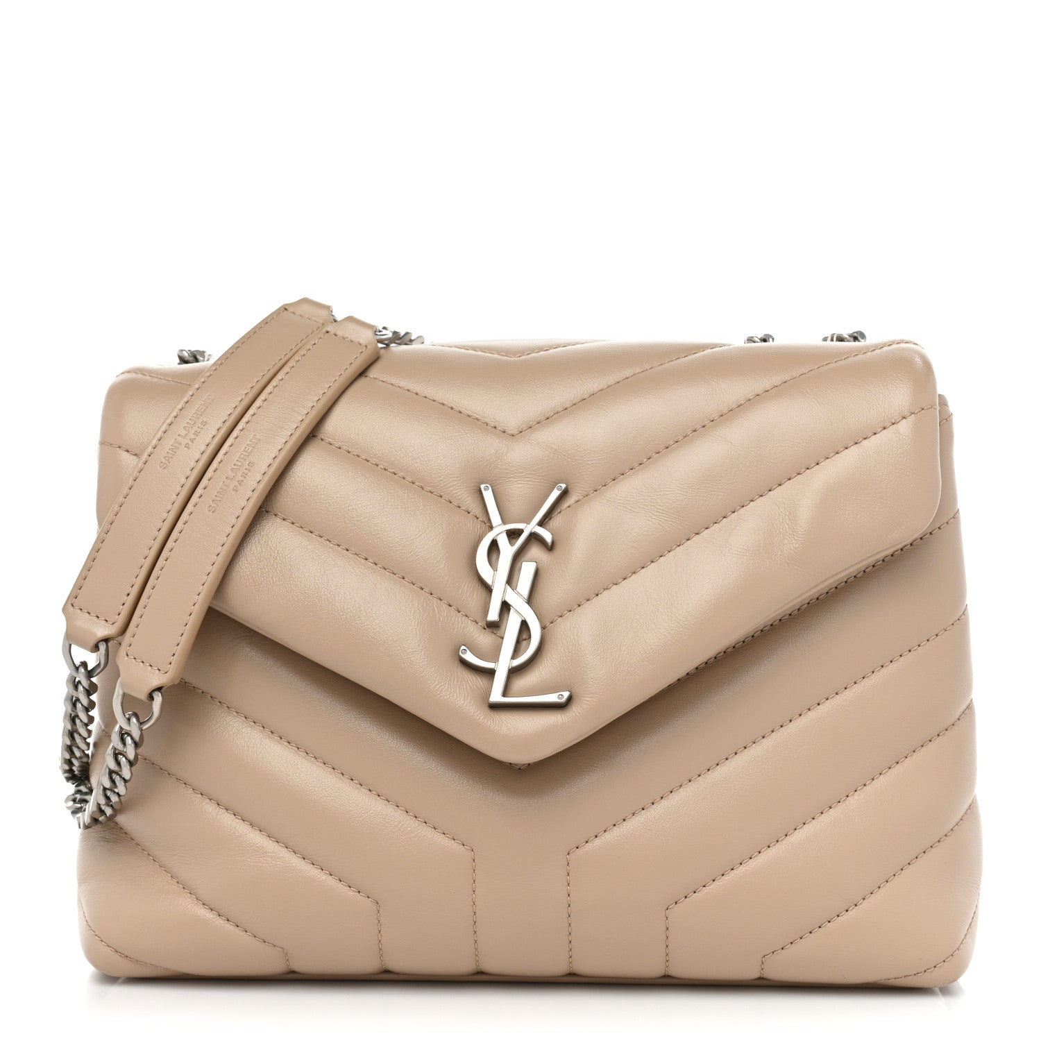 Saint Laurent Calfskin Y Quilted Monogram Small Loulou Chain Satchel Dark Beige 1 of 10