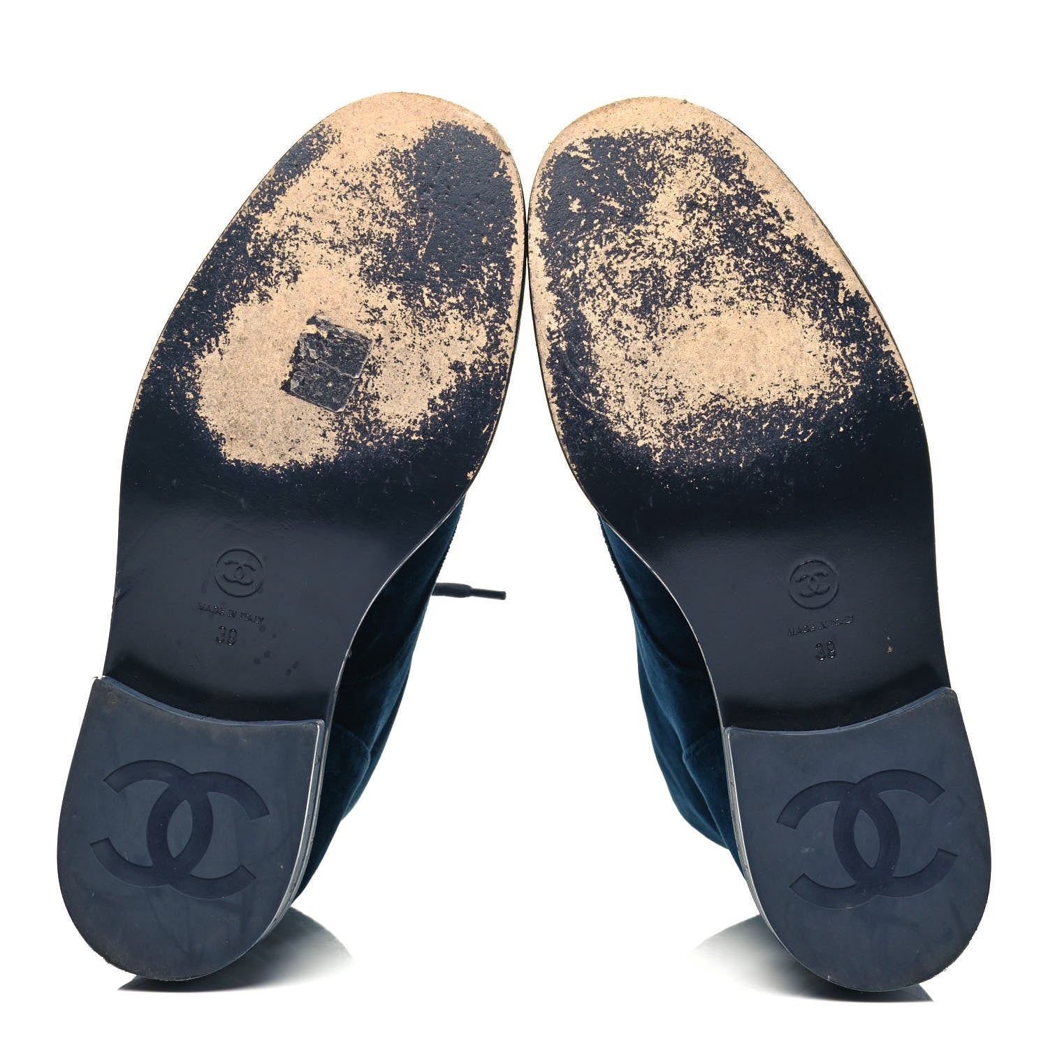 Chanel Velvet Patent Cap Toe CC Lace Up Combat Boots 39 Blue Black 5 of 7