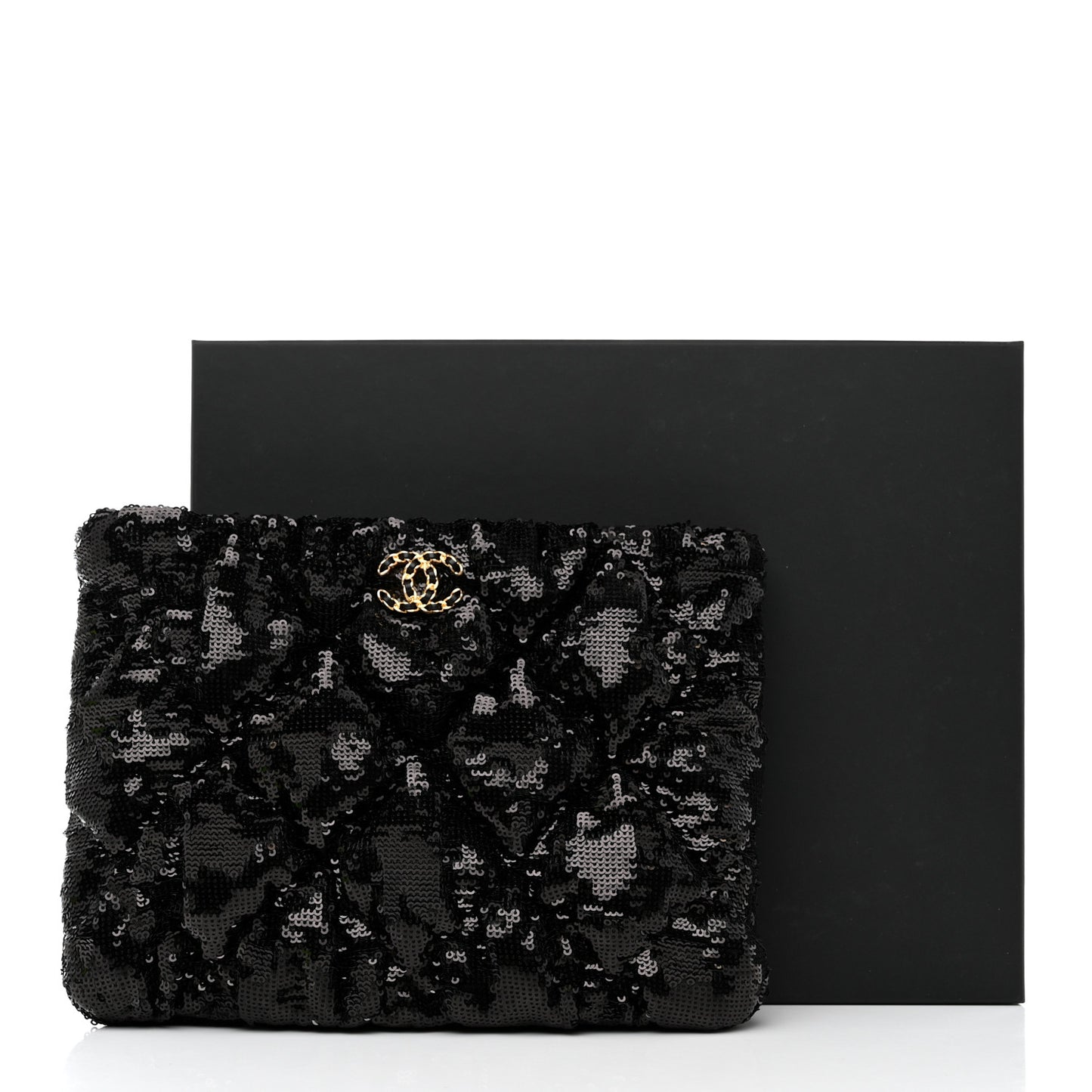 Sequins Quilted Large Chanel 19 Pouch Black