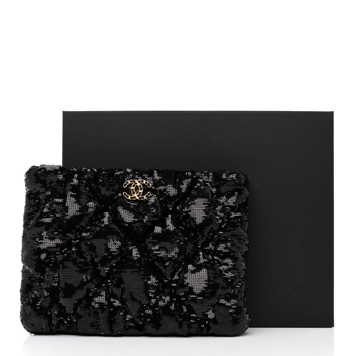 Chanel Sequins Quilted Large Chanel 19 Pouch Black 9 of 9