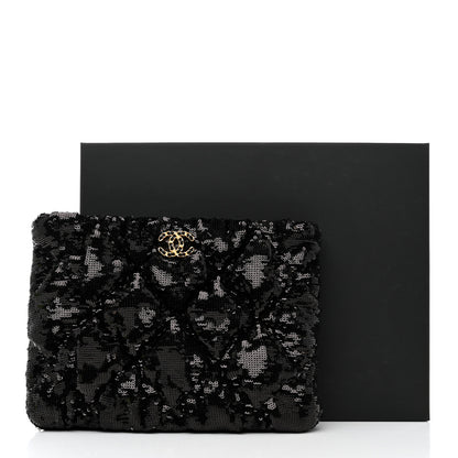 Chanel Sequins Quilted Large Chanel 19 Pouch Black 9 of 9