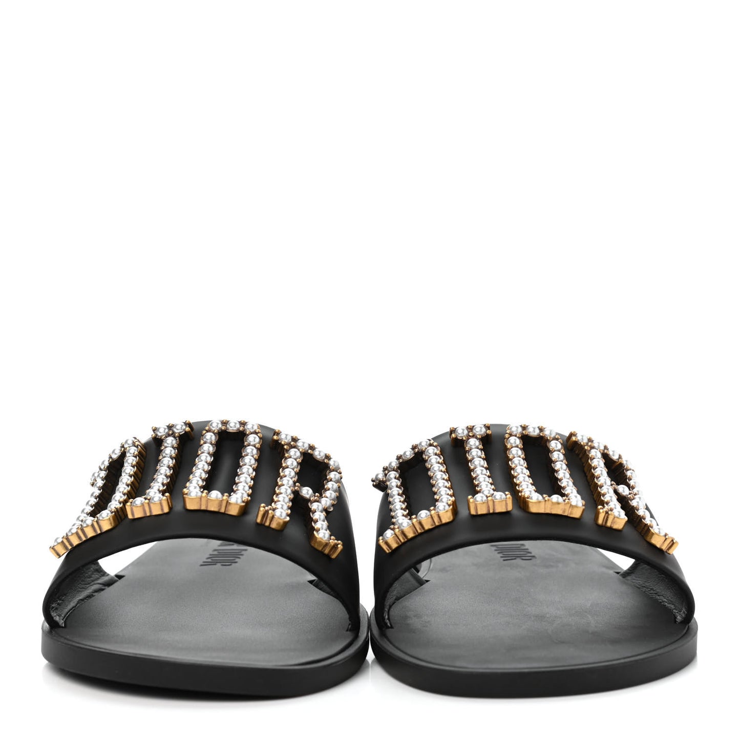 Matte Calfskin Pearl Dio(r)evolution Slide Sandals 39 Black