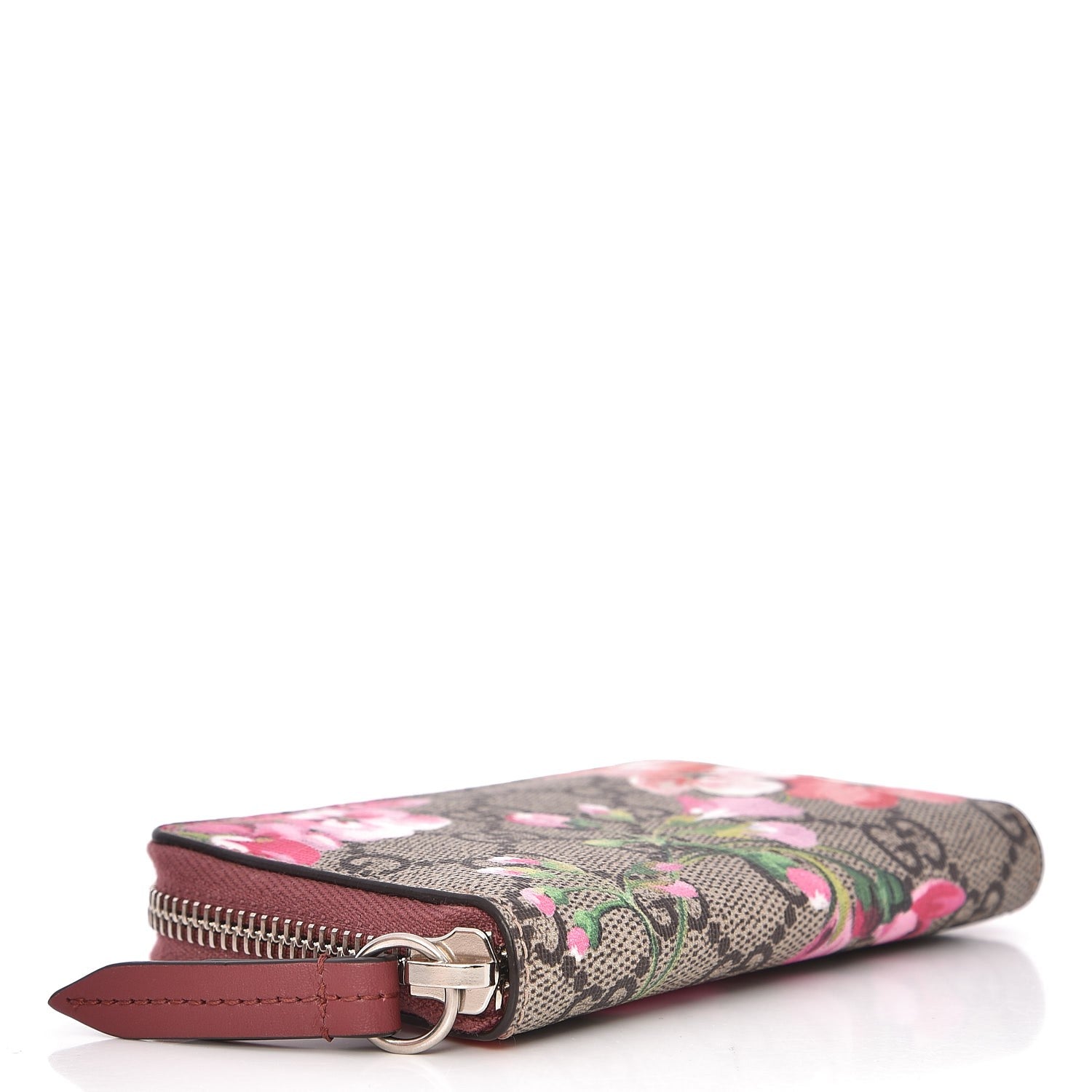 Gucci GG Supreme Monogram Blooms Zip Around Card Case Wallet Beige Multicolor Dry Rose 4 of 7