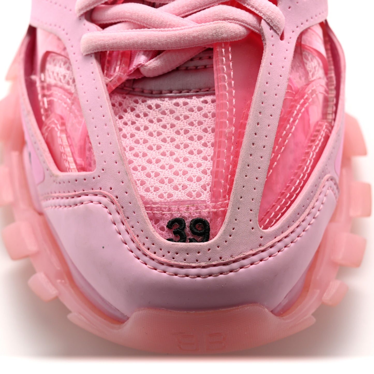 Rubber Mesh Fabric Clear Sole Womens Track Sneakers 39 Pink