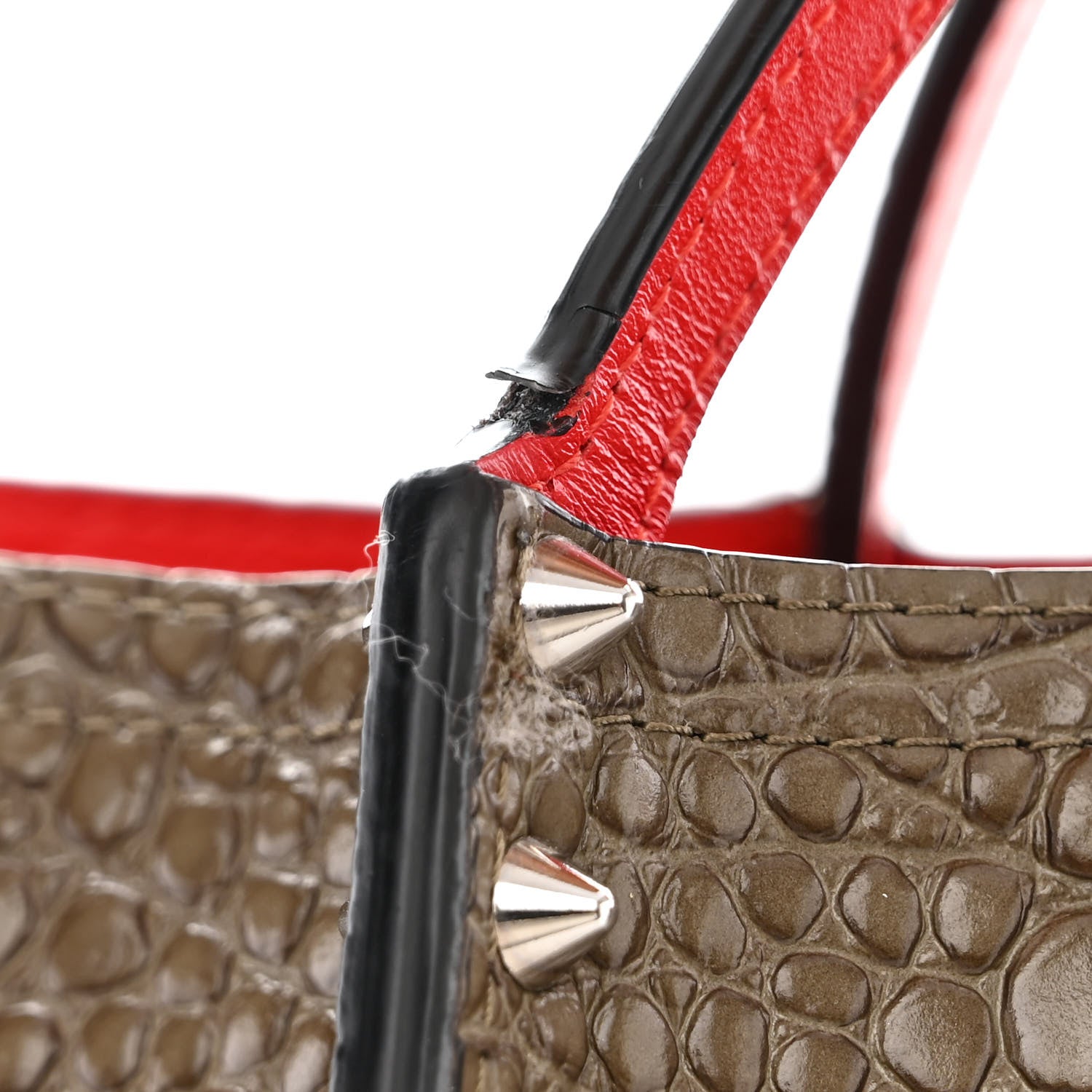 Christian Louboutin Crocodile Embossed Calfskin Spiked Large Cabarock Shopper Tote Silex 10 of 12