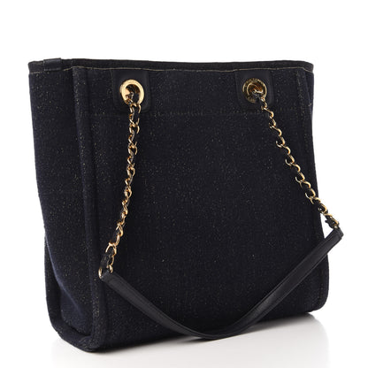 Chanel Lurex Canvas Mini Deauville Tote Navy Blue Gold 3 of 11