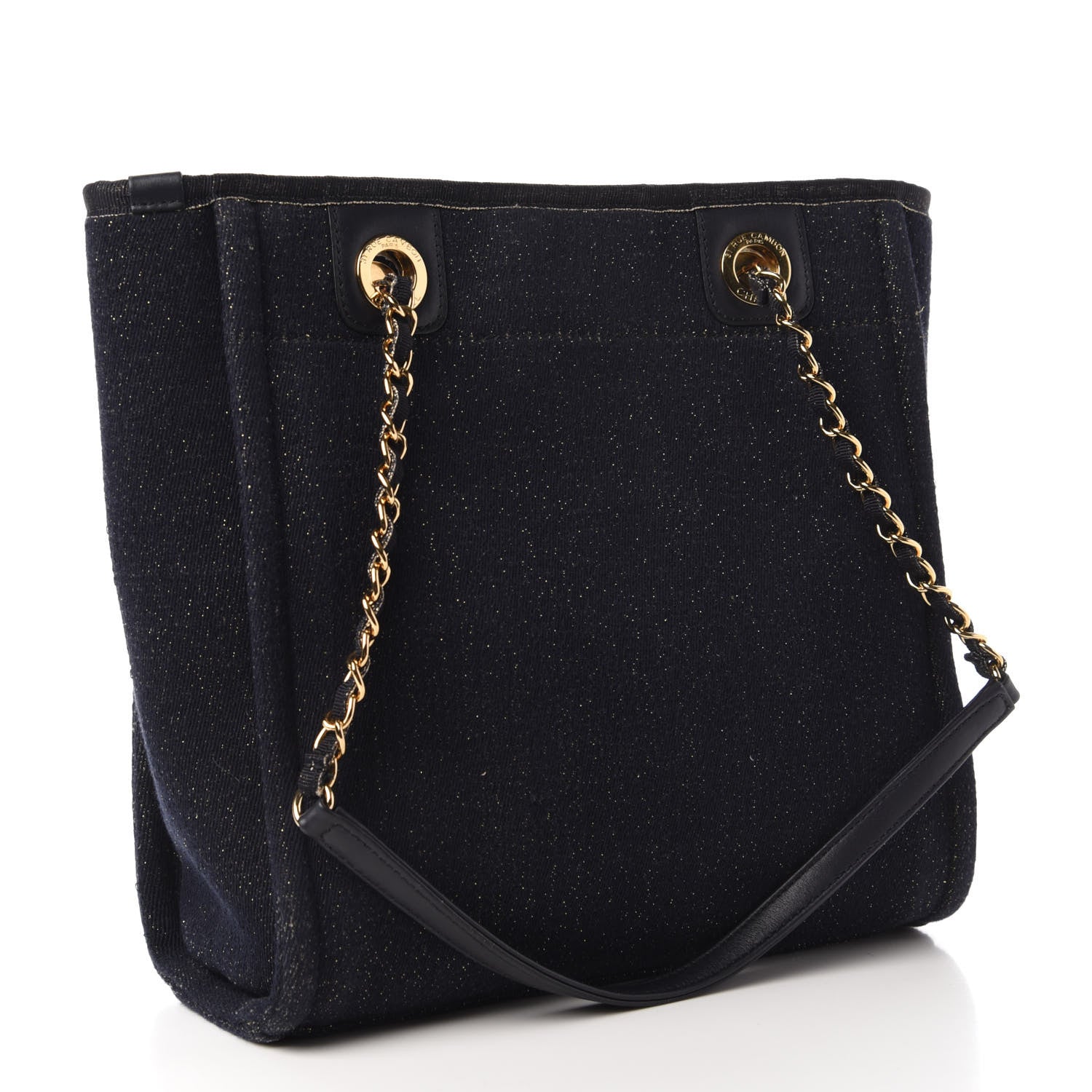 Chanel Lurex Canvas Mini Deauville Tote Navy Blue Gold 3 of 11