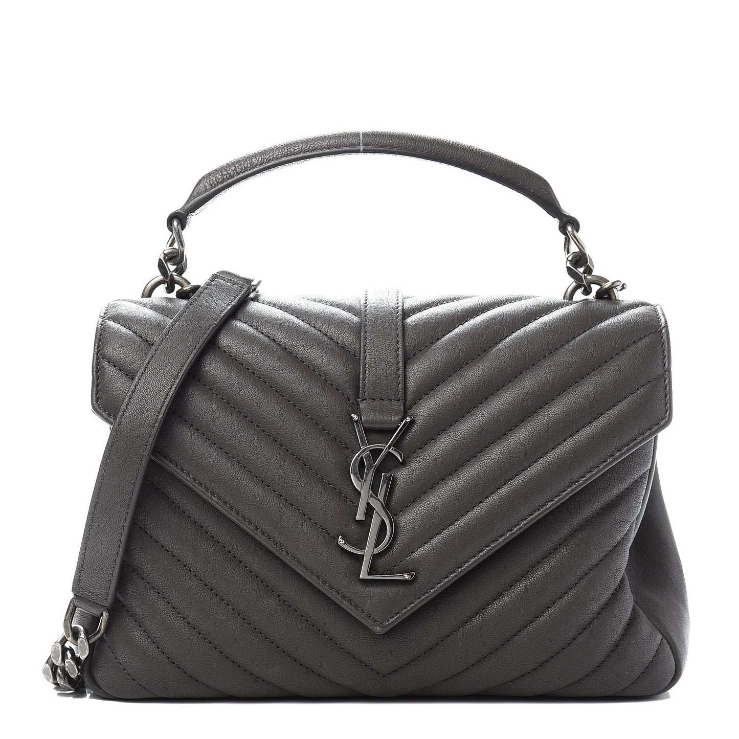 Sheepskin Matelasse Chevron Monogram Medium College Bag Asphalt