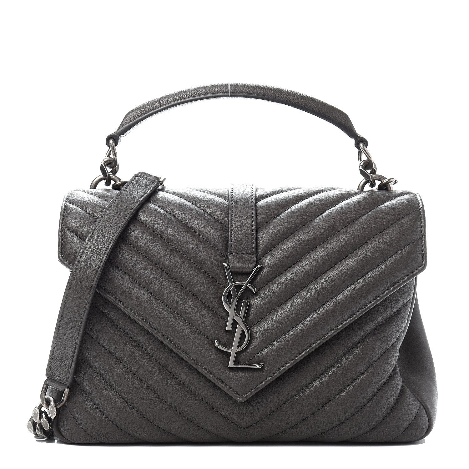 Saint Laurent Sheepskin Matelasse Chevron Monogram Medium College Bag Asphalt 1 of 11