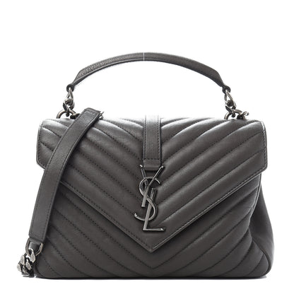 Saint Laurent Sheepskin Matelasse Chevron Monogram Medium College Bag Asphalt 1 of 11