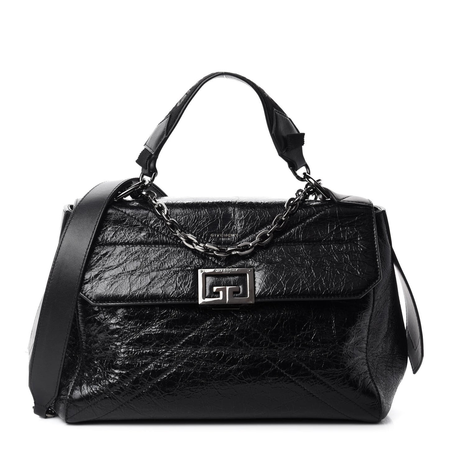 Creased Patent Calfskin Medium ID Flap Black
