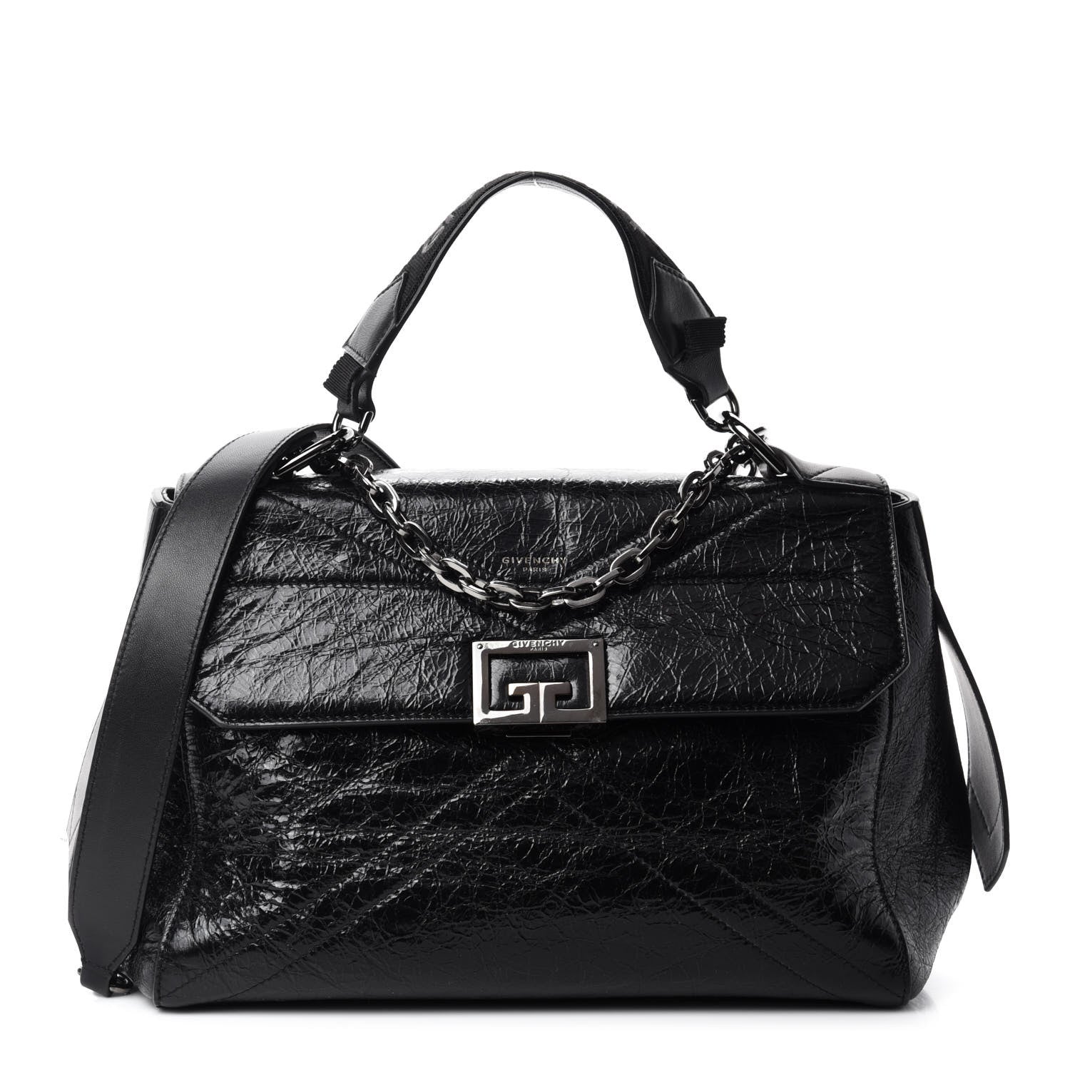 Givenchy Creased Patent Calfskin Medium ID Flap Black 1 of 13