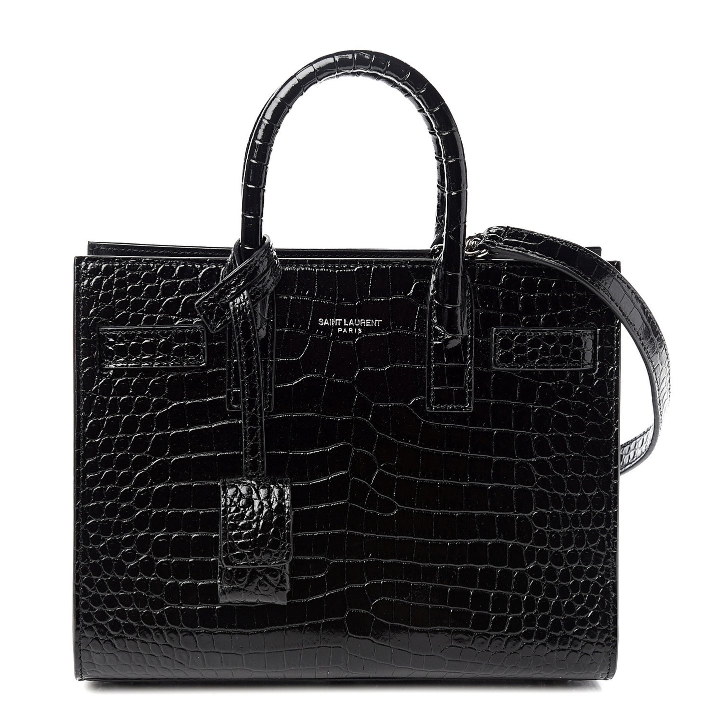 Calfskin Crocodile Embossed Nano Sac De Jour Black