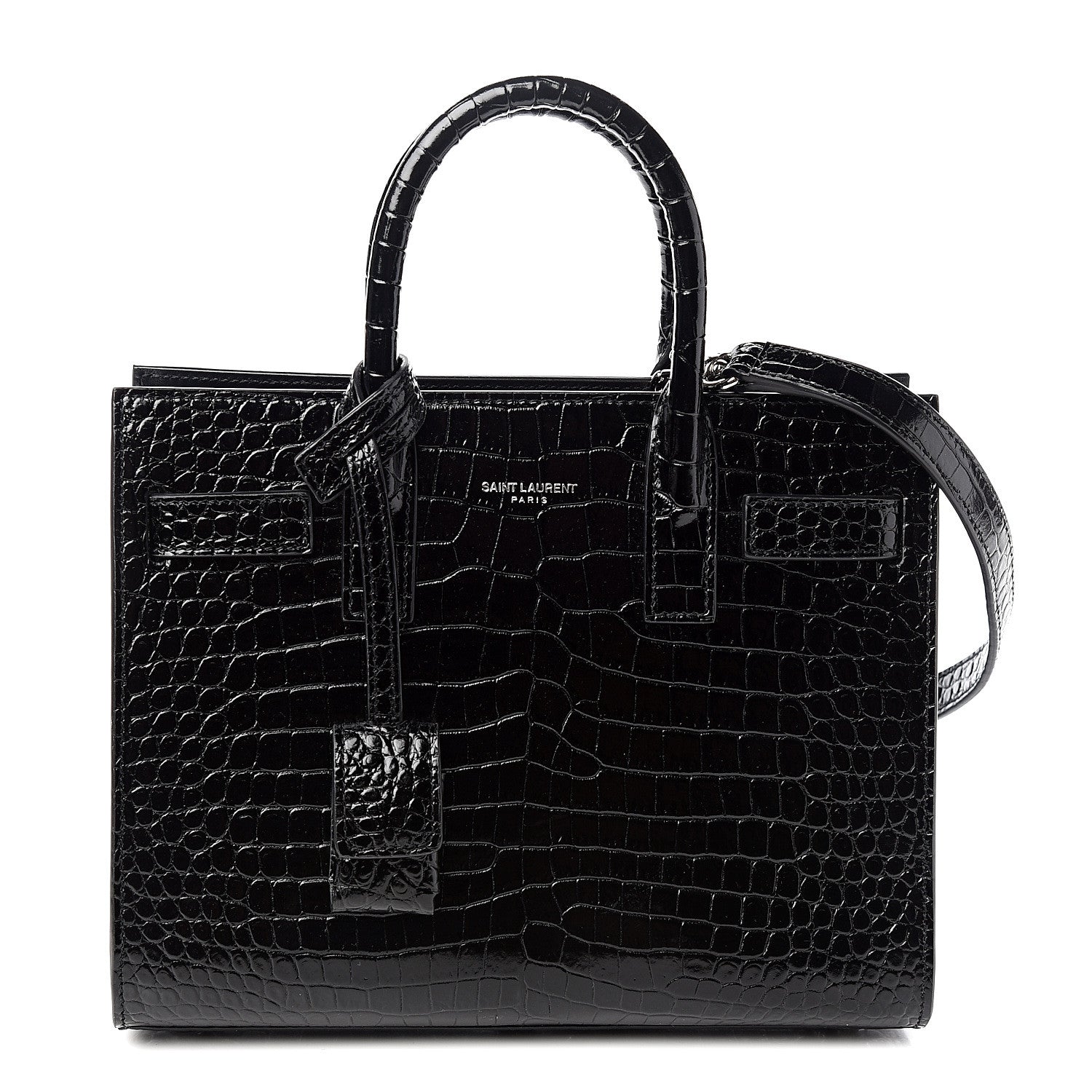 Saint Laurent Calfskin Crocodile Embossed Nano Sac De Jour Black 1 of 9