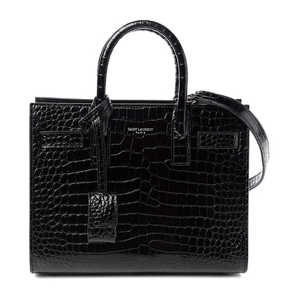 Saint Laurent Calfskin Crocodile Embossed Nano Sac De Jour Black 1 of 9