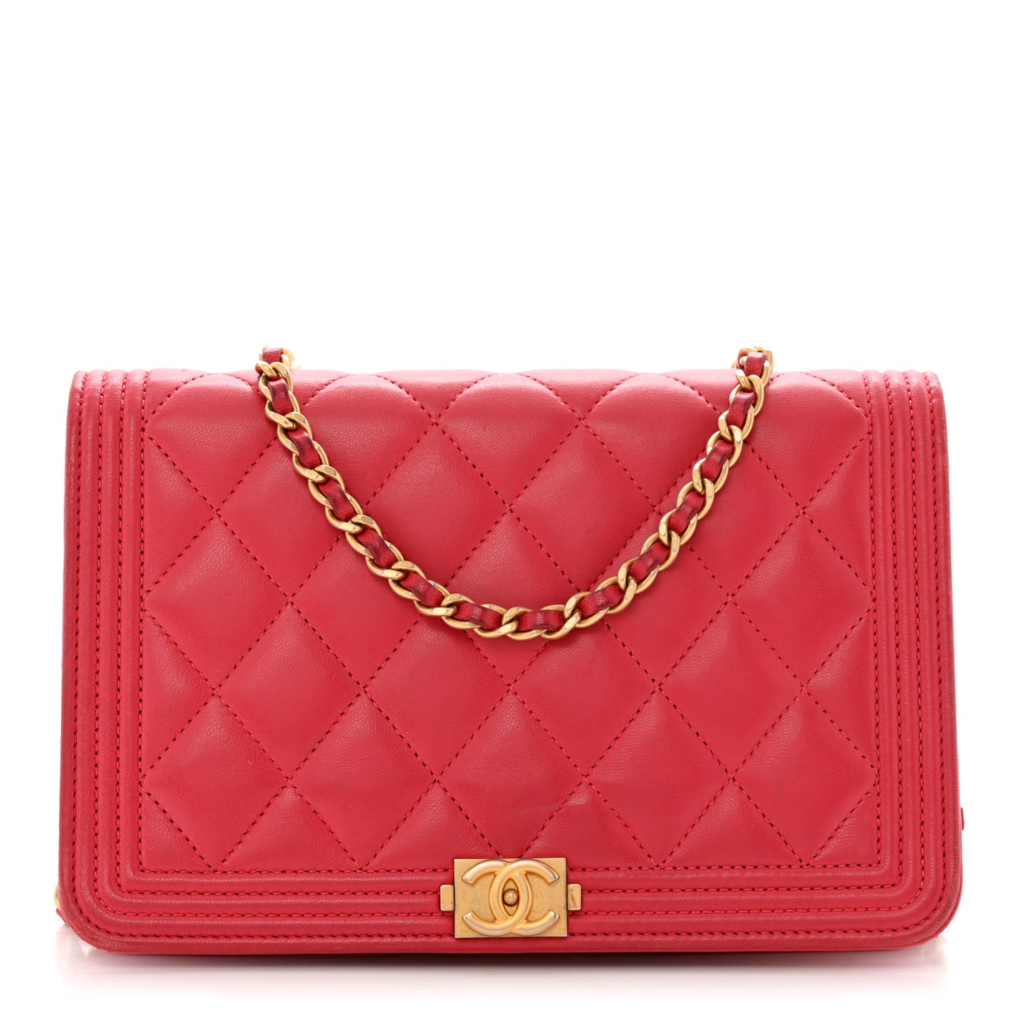 Lambskin Quilted Boy Wallet On Chain WOC Dark Fuchsia