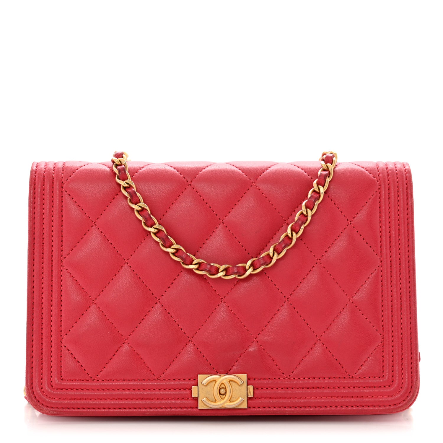 Chanel Lambskin Quilted Boy Wallet On Chain WOC Dark Fuchsia 1 of 16