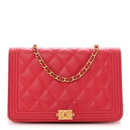 Chanel Lambskin Quilted Boy Wallet On Chain WOC Dark Fuchsia 1 of 16