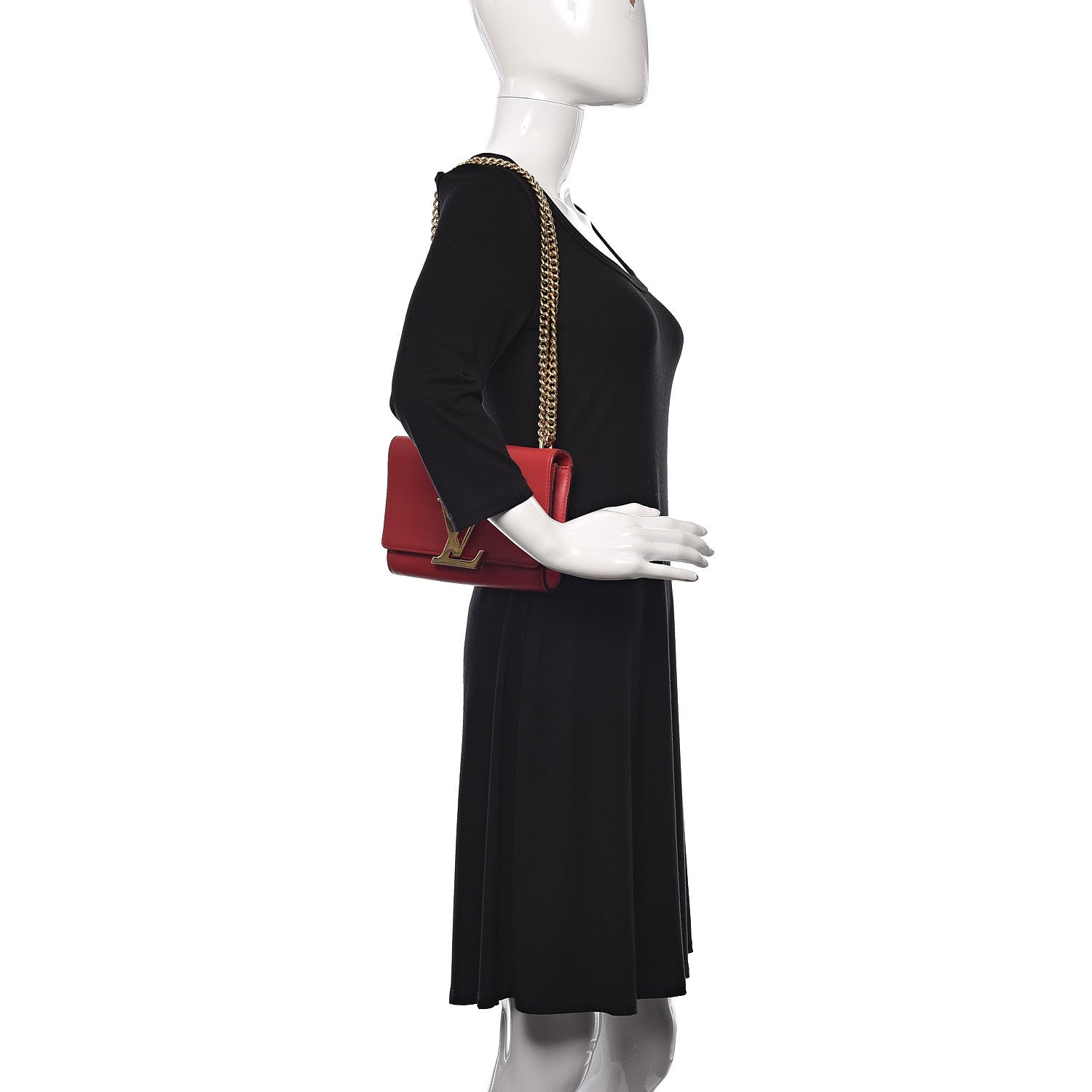 Louis Vuitton Calfskin Chain Louise MM Red 2 of 9