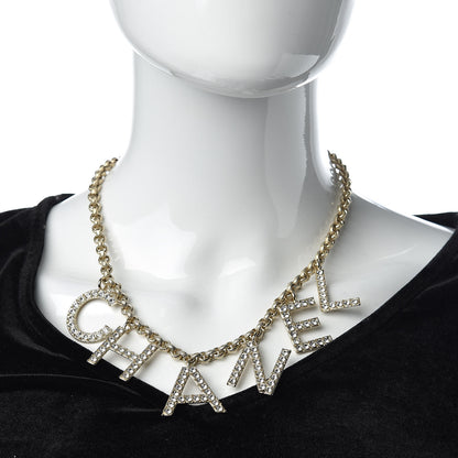 Chanel Metal Crystal Cha-Nel Logo Necklace Gold 2 of 5