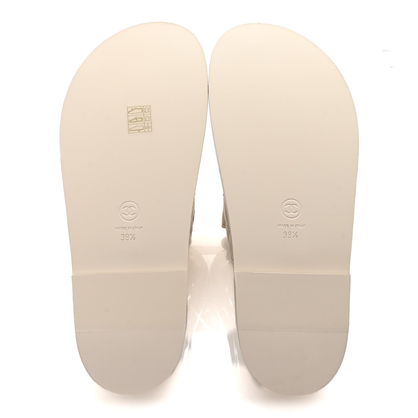 Shiny Calfskin Quilted Velcro Dad Pearl CC Slide Sandals 39.5 Light Beige