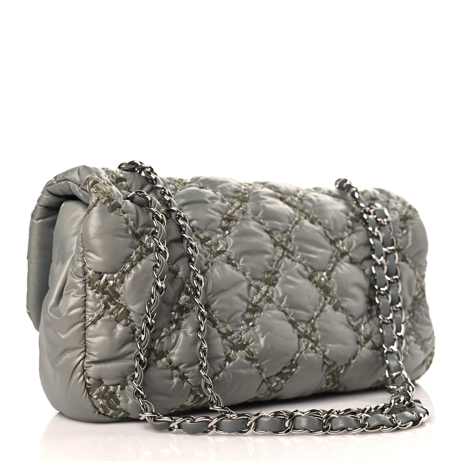 Chanel Nylon Quilted Medium Tweed on Stitch Bubble Flap Grey 3 of 9