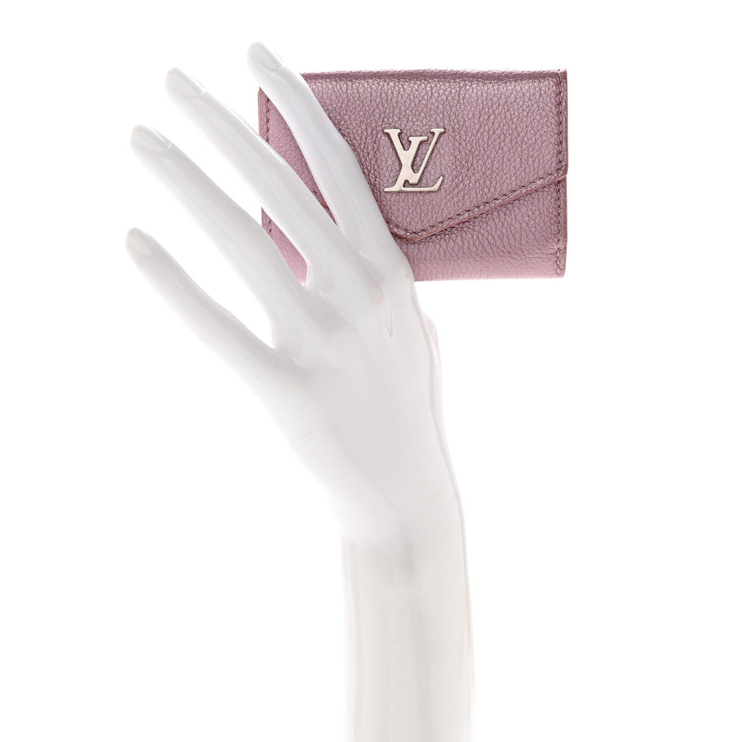 Metallic Calfskin Lockmini Wallet Pink