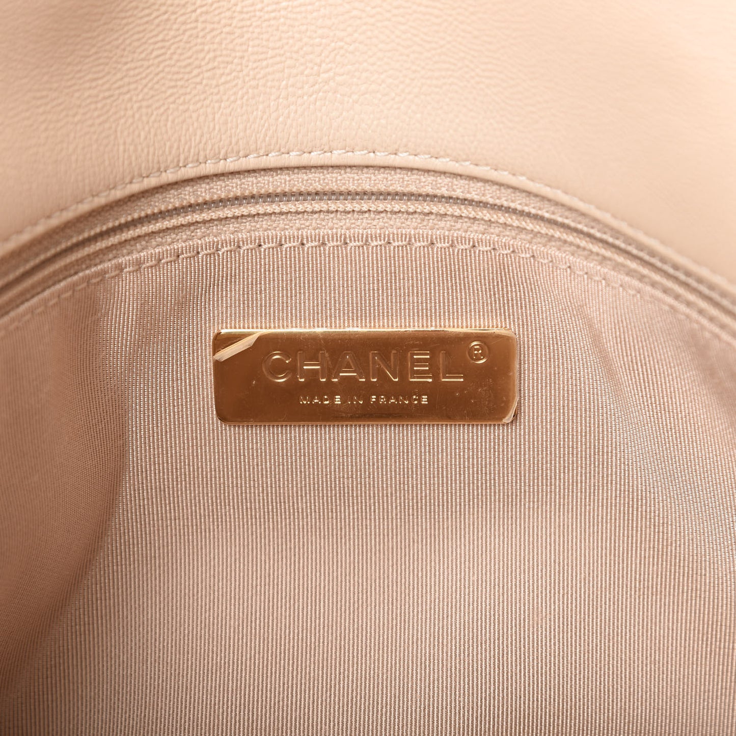 Goatskin Quilted Large Chanel 19 Flap Beige